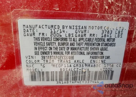 2014 Nissan Sentra S z USA, uszkodzony, nr VIN 3N1AB7AP4EY337466